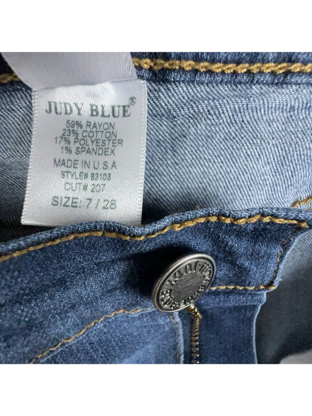 Judy Blue Jeans Size 7 Skinny Mid Rise Blue Dark Wash Made In USA - Picture 7 of 13
